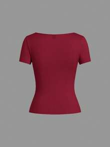 SHEIN EZwear 3件套女士休闲方领针织T恤，多色女士短袖上衣基础款上衣套装纯色T恤女士基础款上衣女士短袖上衣女士短袖上衣 - 彩色 - 查看 3