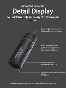 Teckwe This Mini Portable Monocular Binocular Is Lightweight, Portable, Waterproof, And Features Clear Optical Lenses, Making It Ideal For Camping, Birdwatching, Outdoor Adventures, And Travel. It Has A Non-Slip Grip For A Comfortable Feel And Is Durable - black - View 5