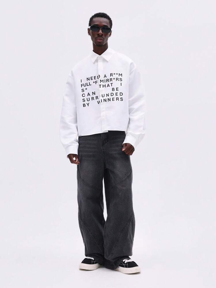 Crop Fit Shirt With Text Print