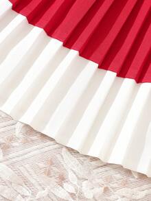 Baby Girls Casual Cute Colorblock Pleated Dress - Red - View 4