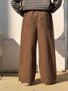 DAZY Quần jeans ống đứng màu trơn, túi xéo, phong cách thường ngày cho bé trai tuổi teen. - Cà phê nâu - Xem 6