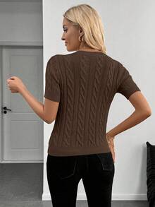 SHEIN Cottnline Blogger-Inspired Twist Rope Decor Round Neck Knit Sweater, Versatile, Autumn/Winter - Brown - View 2