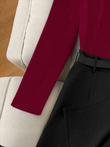 Franclia Casual Women Two Piece Colorblock Off Shoulder Long Sleeve Top And Belted Skort Set - Multicolor - View 3