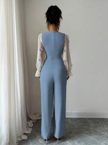 Modelyn 女士混色蝴蝶结针织连体裤 - 藍色 - 查看 2