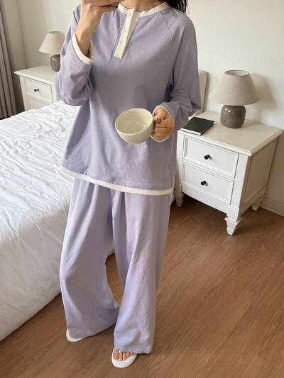 Women's Casual Striped Contrast Color Pajama Set