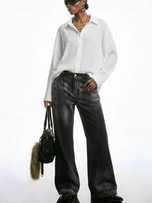 LYSMO Spring And Summer Shirts White Casual Drop Shoulder Button Front Beach Shirt - White - View 4