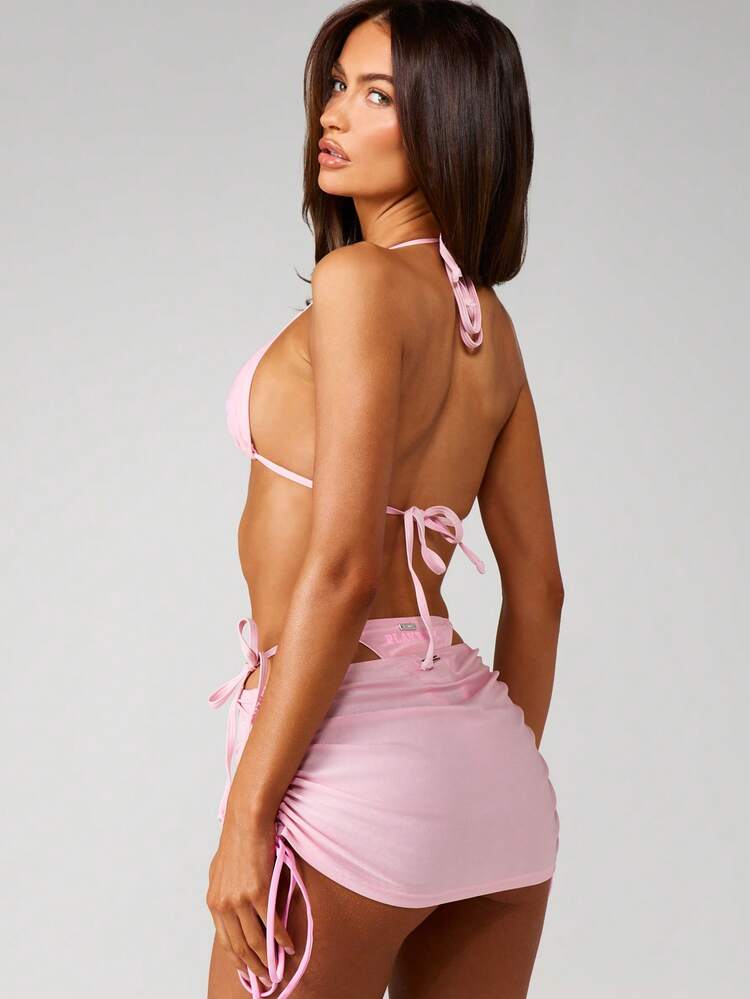 Missguided x Playboy Ruched Side Tie Swim Cover Up Skirt With Adjustable Drawstring Details For Beach Vacation Summer Pool Party