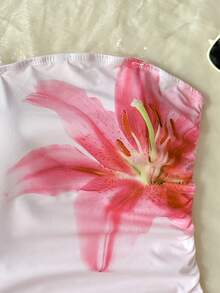 SHEIN 少女休闲简约舒适优雅波西米亚热带条纹扭结迷你连衣裙 - 粉色 - 查看 4