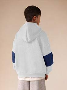 SUMWON Boys Oversized Logo Block Panel Pullover Hoodie With Ribbed Cuffs Casual Sweatshirt Winter Spring Fall Vacation - Light Grey - View 2