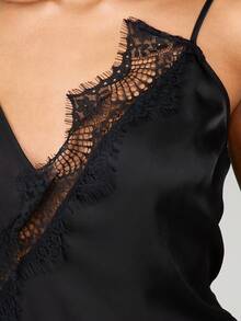 MISSGUIDED Asymmetric Satin Mini Dress With Lace Trim Details And Adjustable Straps For Party Evening Occasions - Black - View 4