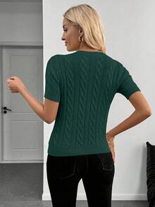 Blogger-Inspired Twist Rope Decor Round Neck Knit Sweater, Versatile For Autumn/Winter - Dark Green - View 2