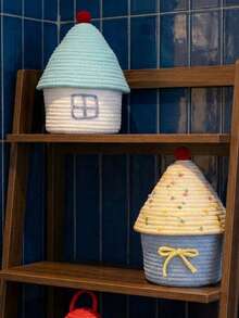 Joivida Bohemian Woven Fabric Storage Basket With Lid | Creative Cute Home Decor & Organizing Solution For Living Room Bedroom, Multi-Functional Sorting Bin/Box/Container, Open Storage Bins For Home Organization - Multicolor - View 2