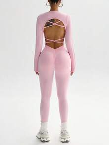 Velisys Velisys Conjunto de ropa deportiva para mujer con alta elasticidad y costillas sin costuras para fitness, running y yoga - Multicolor - Ver 5