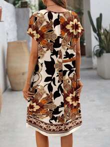 EMERY ROSE 女士短袖中长款几何印花连衣裙，春夏款 - 彩色 - 查看 2