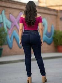 Mujer Jeans Estilo Chic Casual con Cintura Multi-Botón Corte Ajustado Temporada Primavera-Verano Uso Informal - Azul - Ver 2