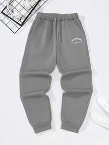 SHEIN Casual Loose Fit Graphic Print Pocket Design Sweatpants For Teenage Boys, Suitable For Daily Casual, Commuting And Sports Wear - Light Grey - View 3