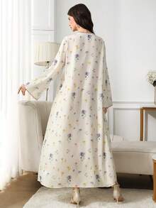 Yasmyna 女款花卉印花寬鬆長版復古優雅休閒阿拉伯風圓領長袖正式冬季洋裝 - 彩色 - 查看 3