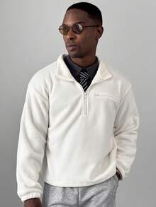 HUEFORM Áo nỉ ngắn tay nam Old Money Fleece có khóa kéo, kiểu áo chui đầu có thể điều chỉnh viền, thích hợp cho mùa đông. Áo len nam có khóa kéo cổ ¼. - trắng - Xem 4