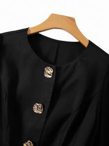 GlowEve CURVE Plus Size Elegant Commuter Solid Color Shirt & Pants 2 Pieces Set - Black - View 3