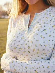 Aralina Ensemble Top à manches longues et pantalon casual à fleurs pour femmes, automne - Jaune clair - Voir 4