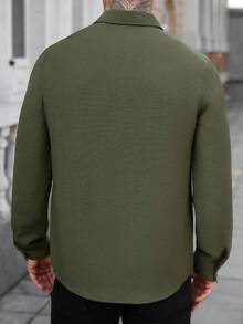 Manfinity Homme Camisa de manga larga verde oliva, camisa de manga larga de color block, camisa de manga larga casual, con bolsillos dobles - Verde militar - Ver 2