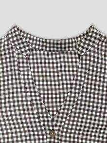 EMERY ROSE Plus Size Plaid Print Notched Neck Ruffle Hem Short Sleeve Dress - Black and White - View 4