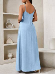 SHEIN Lady Đầm Maxi Rộng thùng thình cho Nữ Đầm Maxi Không Dây, Đầm Dự Tiệc Sinh Nhật & Sự Kiện/Đầm Ngày Lễ Trang Phục Kỳ Nghỉ Đầm Nữ Boho/Bohemia/Boho Quần Áo Nữ Áo Halter Top Quần Áo Phụ Nữ Châu Phi Đầm Nữ Đầm Nhiệt Đới Mùa Hè Cho Nữ Hàng Mới Về Đầm Nữ Đầm Đi Biển Đầm Phục Sinh / Đầm Phục Sinh Nữ / Trang Phục Phục Sinh Nữ - Màu xanh nhạt - Xem 2