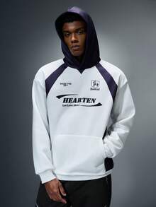 Acti Log Men's Letter Print Contrast Color Hooded Long Sleeve Sweatshirt - White - View 4