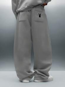 PLAYBOY X SUMWON Pantalon de survêtement super large avec taille à cordon et détails de poche arrière pour un confort casual quotidien - Gris - Voir 4