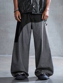ROMWE MEN Men's Casual Everyday Commute Fashion Street Color Block Loose Wide Leg Jeans - Black - View 1