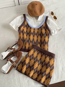 Muvela Women's Diamond Knitted Bodycon Mini Skirt