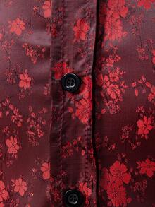 Manfinity Roughcore Men's Floral Print Single-Breasted Casual Long Sleeve Shirt - Red - View 6