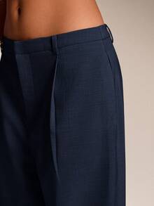 SHEIN Forever 21 女士纯色褶裥阔腿宽松休闲裤，适合工作和通勤穿着。 - 寶藍色 - 查看 5