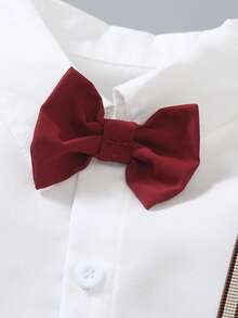 SHEIN 2pcs Young Boy Gentleman Set:Long Sleeve Shirt+Suspender Pants,Summer Traditional Wedding Elegant Outfit,Birthday Party,Christening,Graduation Outfit - Burgundy - View 3