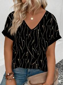 EMERY ROSE Áo thun nữ cỡ lớn tay ngắn cổ chữ V đính đá lấp lánh mới, mẫu bán chạy nhất mùa xuân/hè. - Nhiều màu - Xem 1