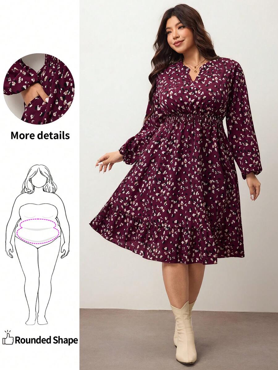 Enliva Váy midi màu đỏ tía cỡ lớn cho nữ mùa thu - Màu Đỏ Sâu - Xem 1