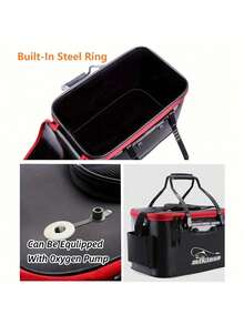 1pc Portable EVA Fishing Bag, Collapsible Fishing Bucket, Live Fish Box, Camping Water Container, Fishing Tackle Storage Bag, Multi-Functional Folding Fish Bucket Without Pump - Black - View 4