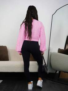 SAYEHFBABY Women Casual Everyday Simple Cable Knit Sweater, Autumn/Winter Knit Pullover Fall Outfit - Pink - View 2