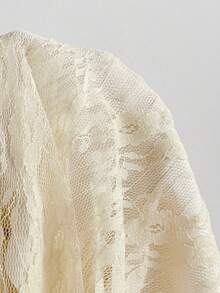 Comfortcana 女式夏季纯色蕾丝不对称下摆半身裙 - 米色 - 查看 5