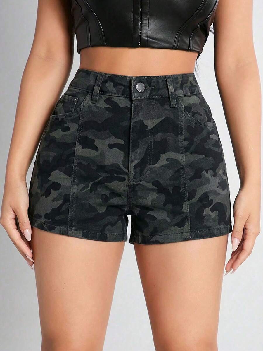 Women Denim Shorts - Army Green - View 1