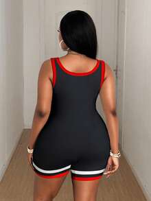 Maweii 大码女式数字印花紧身连体裤，性感风格 - 彩色 - 查看 5