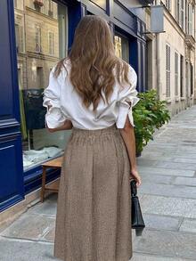 Vionelle 大码女式优雅弹力腰带侧拉链格子印花拼接设计百搭时尚长裙 - 彩色 - 查看 2