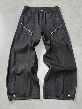 Street Life Jeans casual con bordi sfilacciati e tasche, vestibilità morbida da uomo