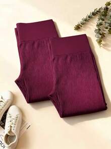 Easithlete Bộ 2 quần legging gân dành cho nữ - Quần tập yoga cạp cao kiểm soát bụng nâng mông eo thon dùng cho tập luyện thể thao chạy bộ đạp xe yoga bóng chày tập thể dục thường ngày - Màu Đỏ Sâu - Xem 3