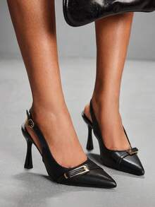 CUCCOO SZL Bombas de mujer de punta puntiaguda sin respaldo de unicolor minimalista casual - Negro - Ver 1