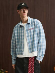 TOKVUE Men's Casual Plaid Print Button-Front Long Sleeve Shirt - Baby Blue - View 4