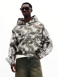 SUMWON Áo khoác dáng rộng có mũ, khóa kéo, họa tiết rằn ri kỹ thuật số và sọc trắng bên hông. - Nhiều màu - Xem 3