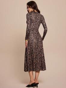 Leighera Women's Minimalist Daily Wear Leopard Print Long Sleeve Fall Long Dress Maxi Women Outfit - Multicolor - View 3