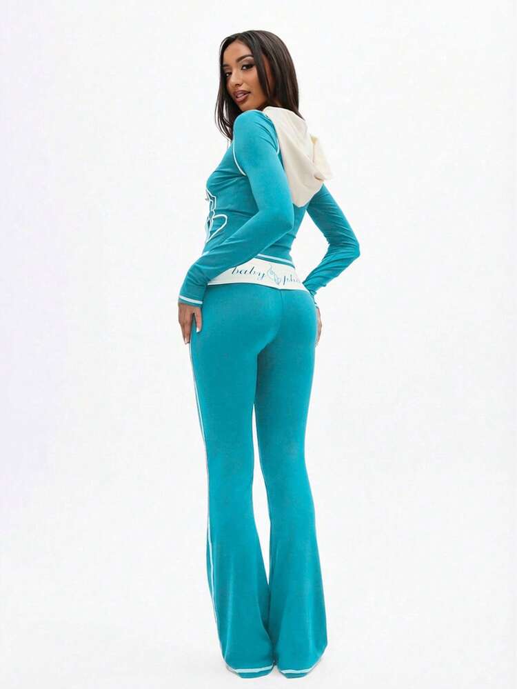 BABYPHAT Contrast Detail Flare Leggings With White Piping High Waisted Bootcut Yoga Pants Bell Bottom Activewear Stretchy Comfortable Retro Inspired Leg Lengthening Design