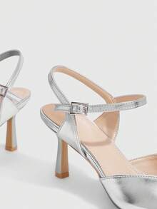 CUCCOO SZL Women's Pointed Toe Buckle Design Everyday Versatile Fashion High Heels - Silver - View 6